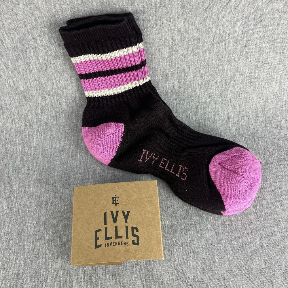 Ivy Ellis Inverness Quarter Socks Women Size UK3-8 Queenie Black Pink Stripe NEW